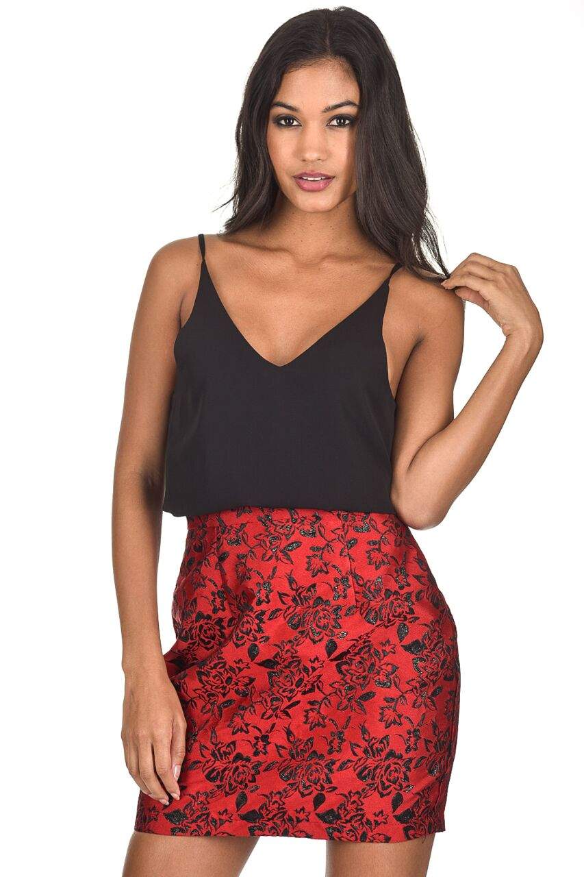 Black/Red Floral Two In One Dress - Swimclubus