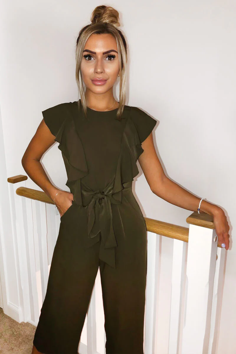 Olive Frill Tie Culotte Jumpsuit - Swimclubus