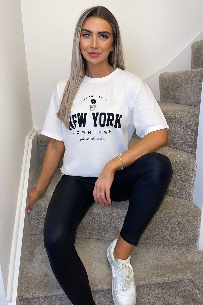 White New York Slogan Oversized T-Shirt - Swimclubus