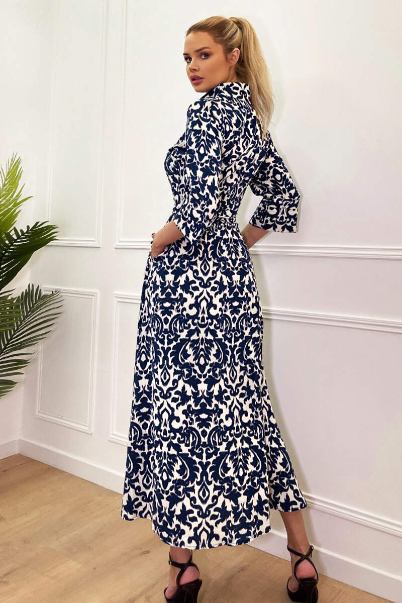 Navy and Cream Printed Shirt Dress - Swimclubus