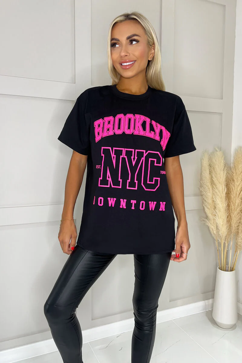 Black Brooklyn Slogan T-Shirt - Swimclubus