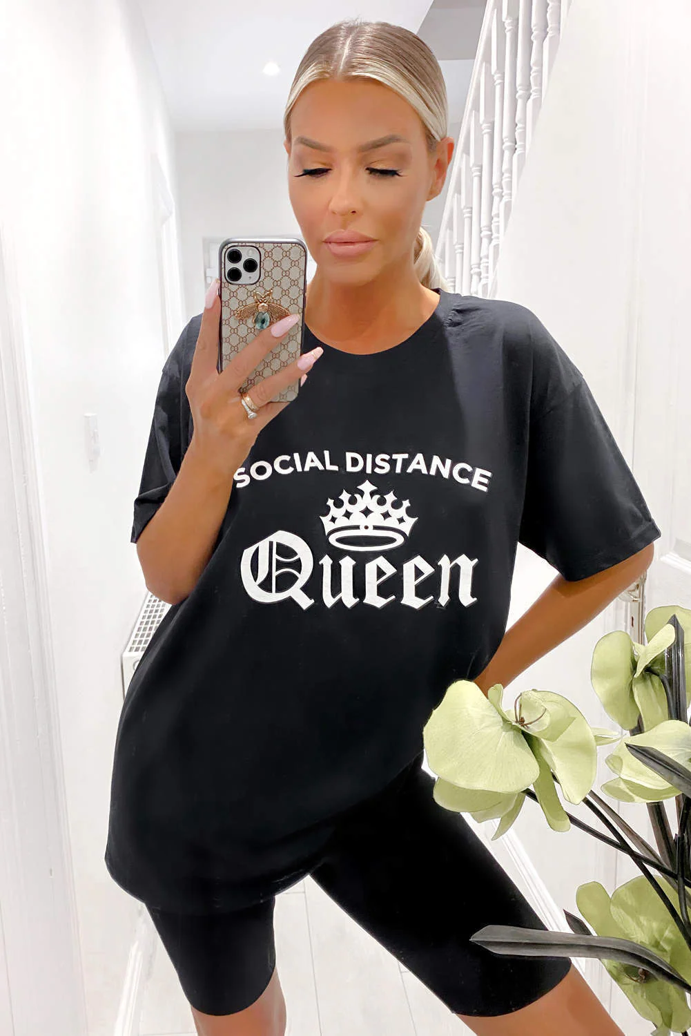 Black Social Distance Queen Tee - Swimclubus