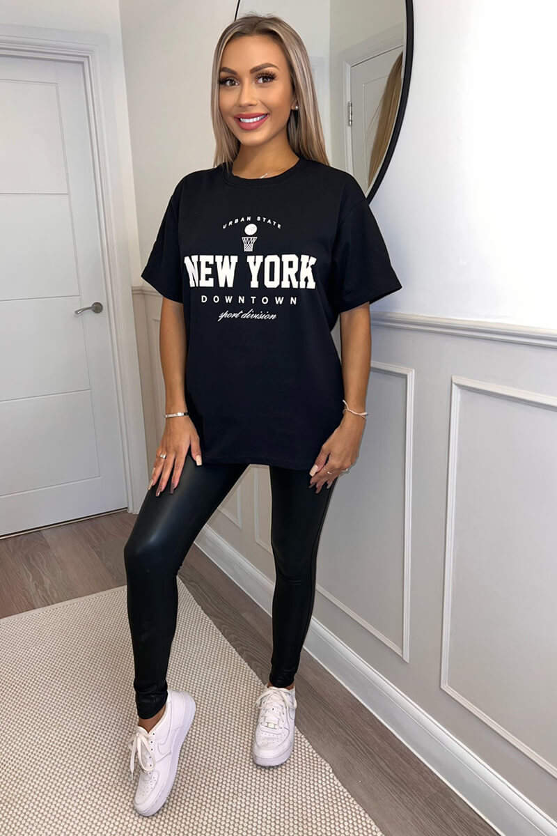 Black New York Slogan Oversized T-Shirt - Swimclubus