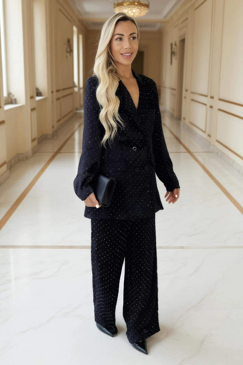 Black Diamante Double Breasted Blazer - Swimclubus