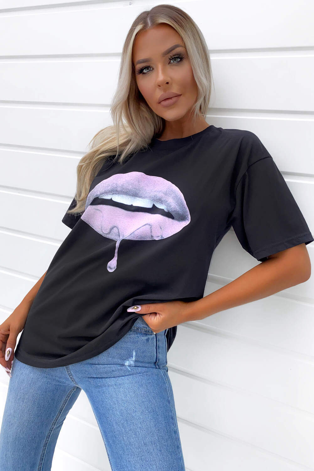 Black Pink Lip T-Shirt - Swimclubus