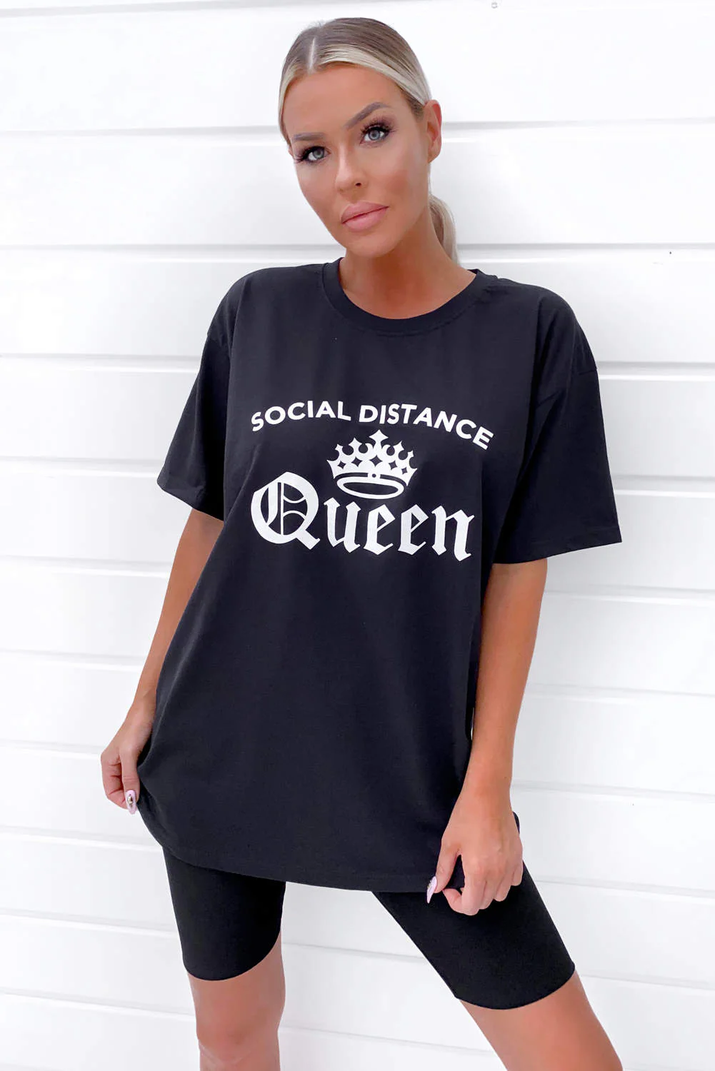 Black Social Distance Queen Tee - Swimclubus