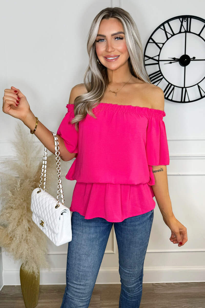 Hot Pink Bardot Top - Swimclubus
