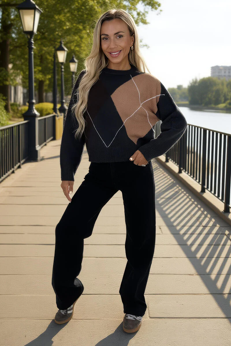 Multi Argyle Crew Neck Jumper - Swimclubus