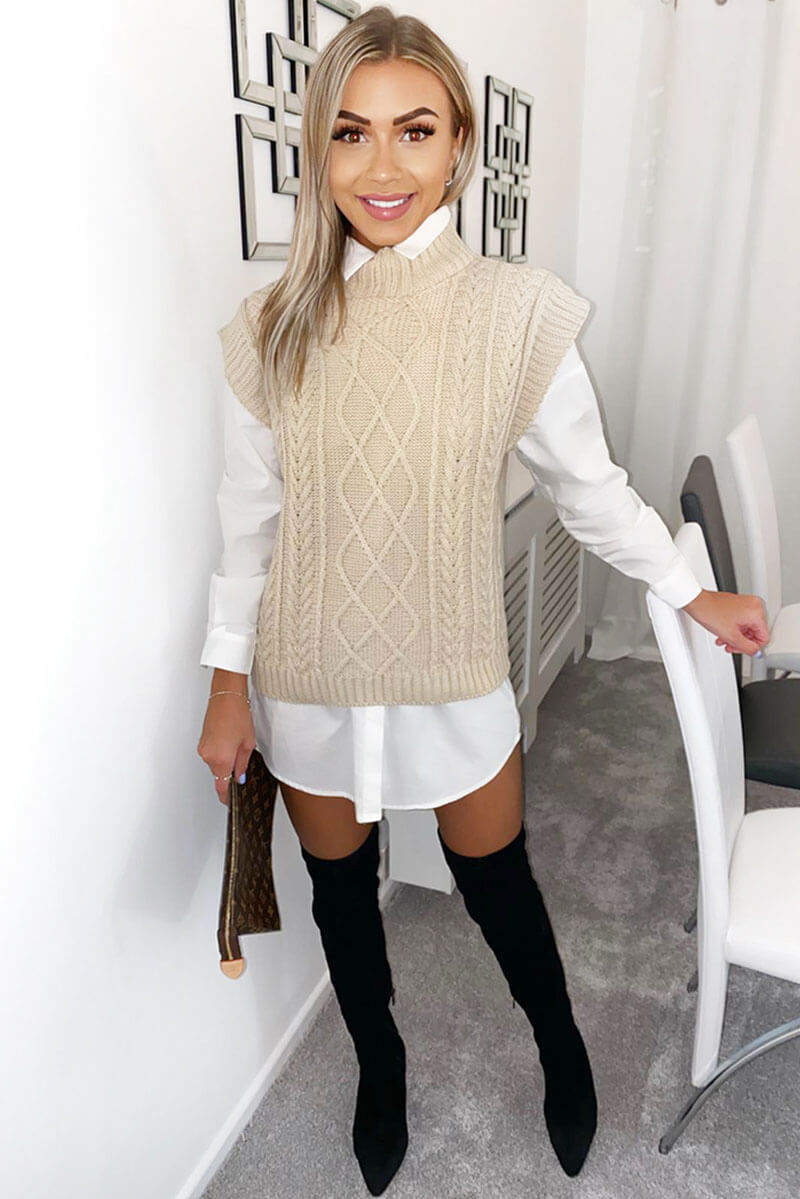 Stone High Neck Cable Knit Tank Top - Swimclubus