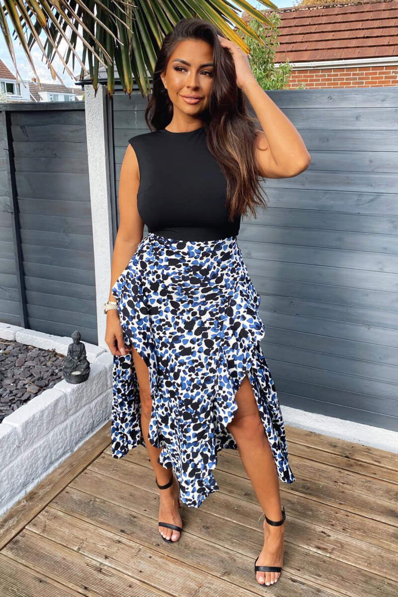 Blue Printed Skirt 2 in 1 Midi Dress - Swimclubus