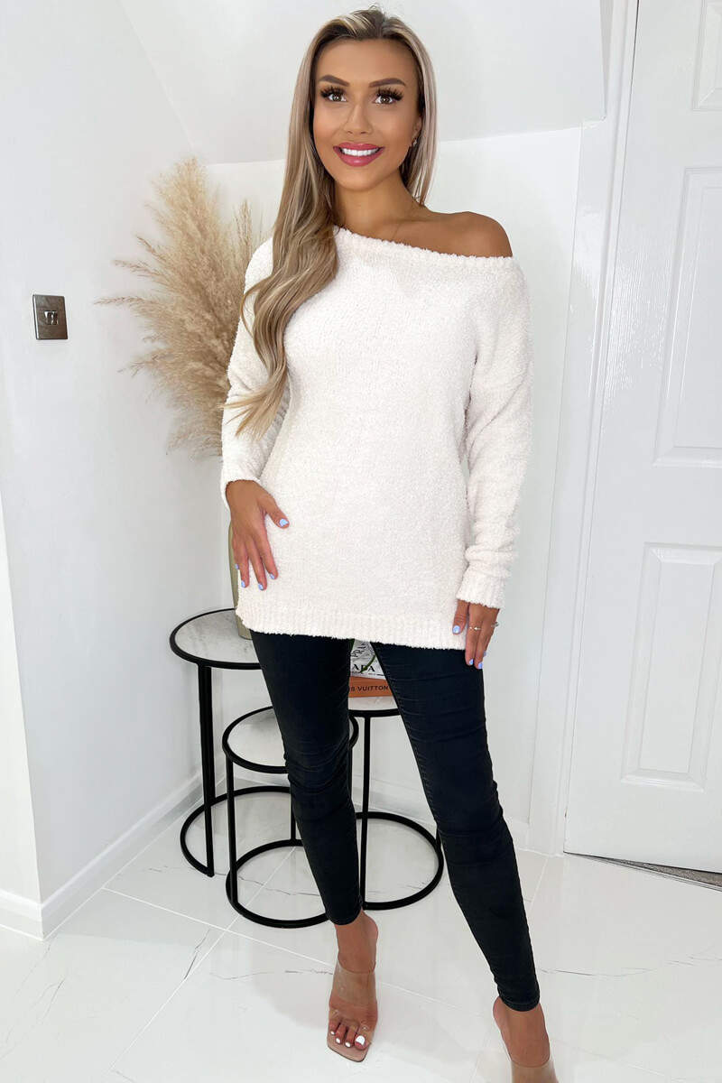 Cream Super Soft Knit Round Neck Long Sleeve Knitted Jumper - Swimclubus