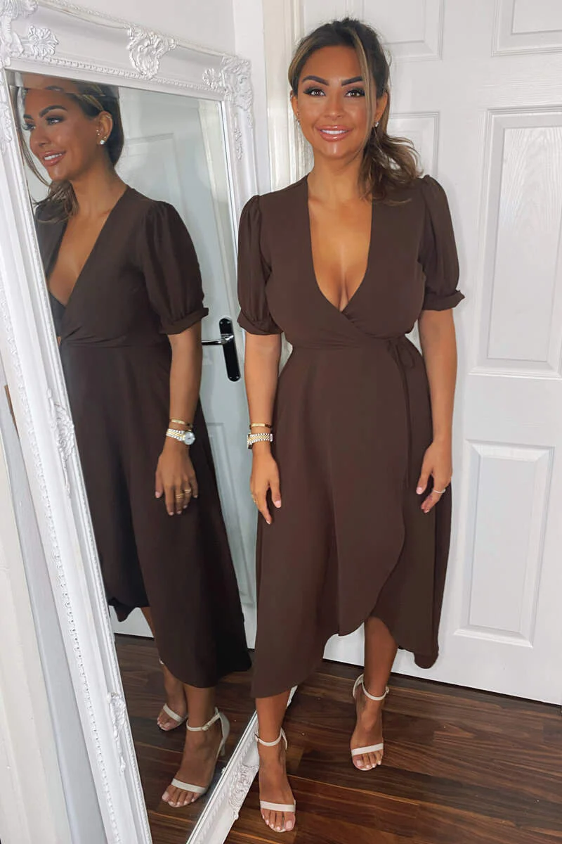 Chocolate Wrap Side Tie Midi Dress - Swimclubus