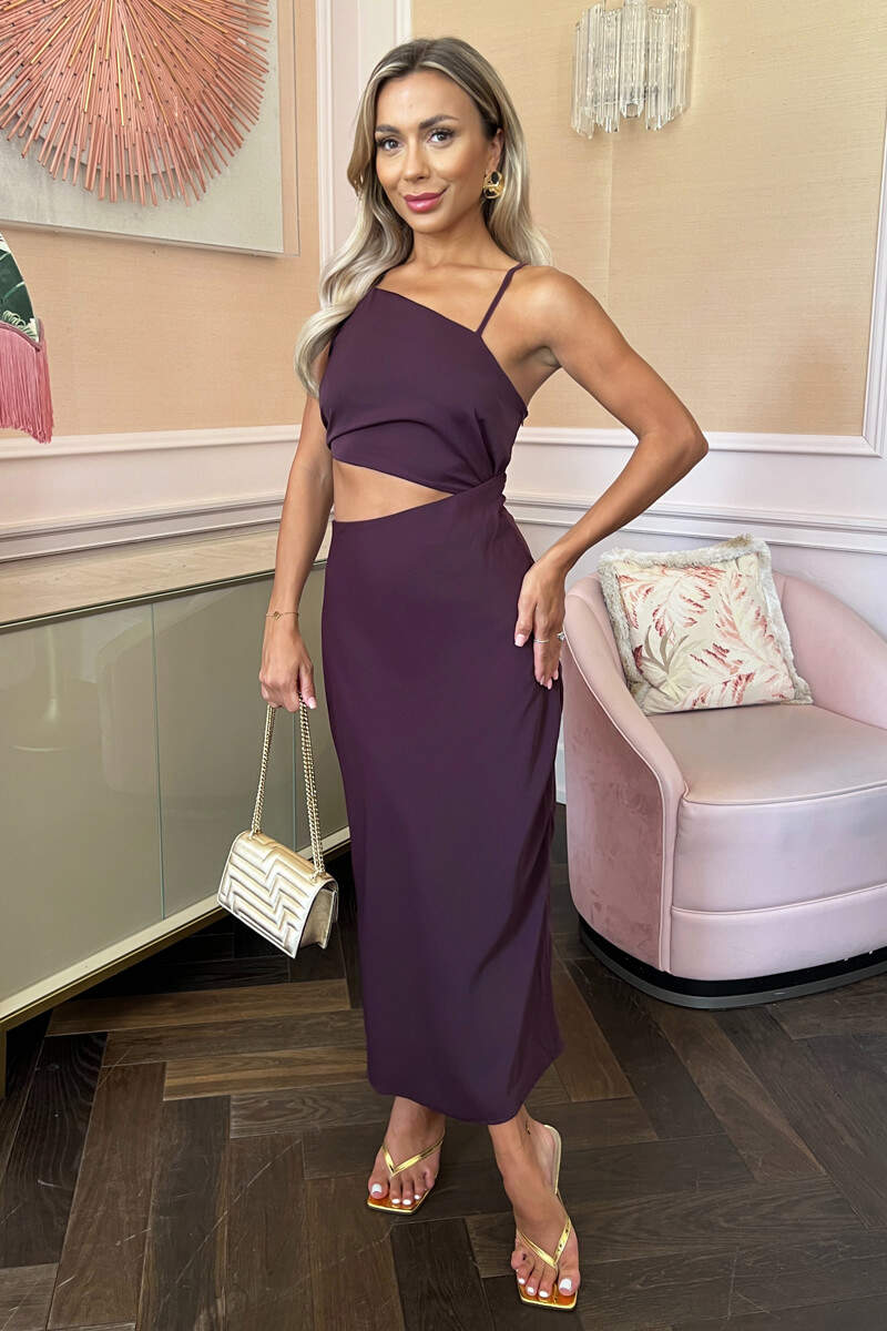Plum Asymmetric Cut Out Midi Dress - Swimclubus