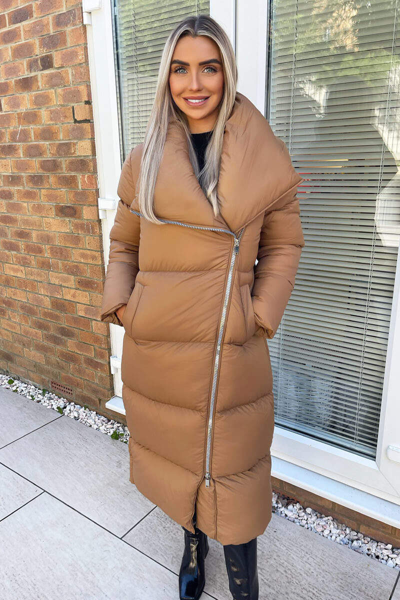 Camel Wrap Puffer Coat - Swimclubus