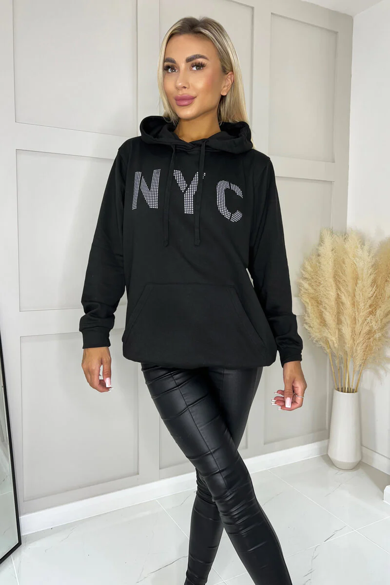 Black NYC Slogan Hoodie - Swimclubus