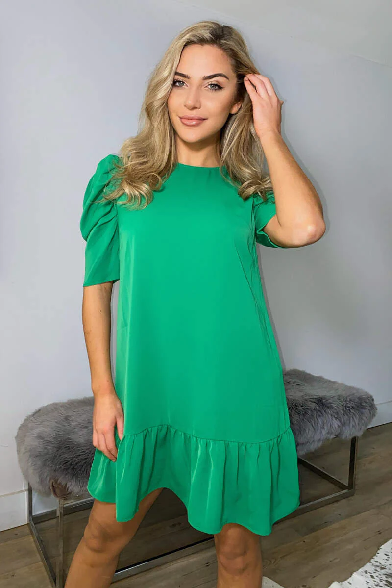 Green Frill Hem Smock Dress - Swimclubus
