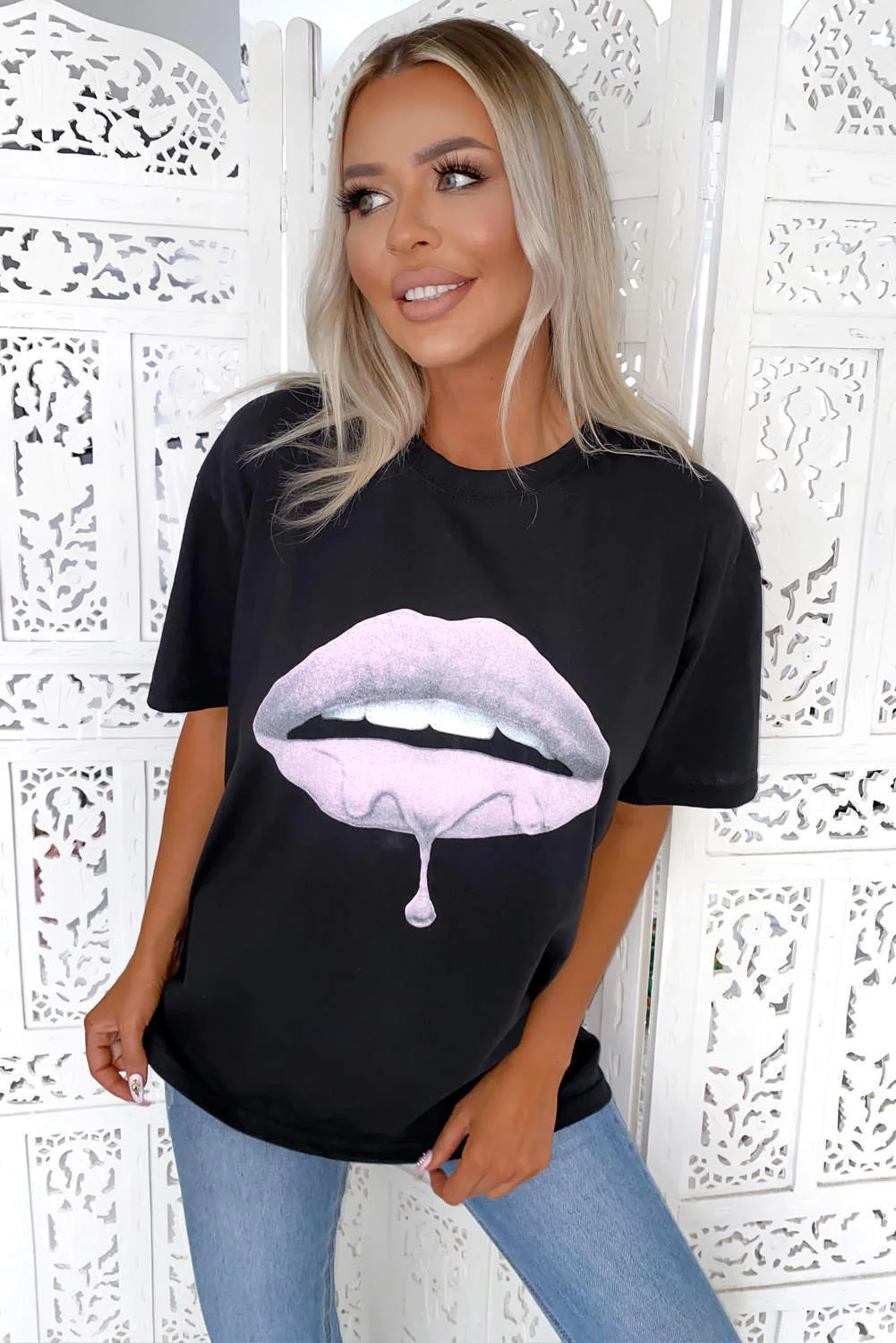 Black Pink Lip T-Shirt - Swimclubus