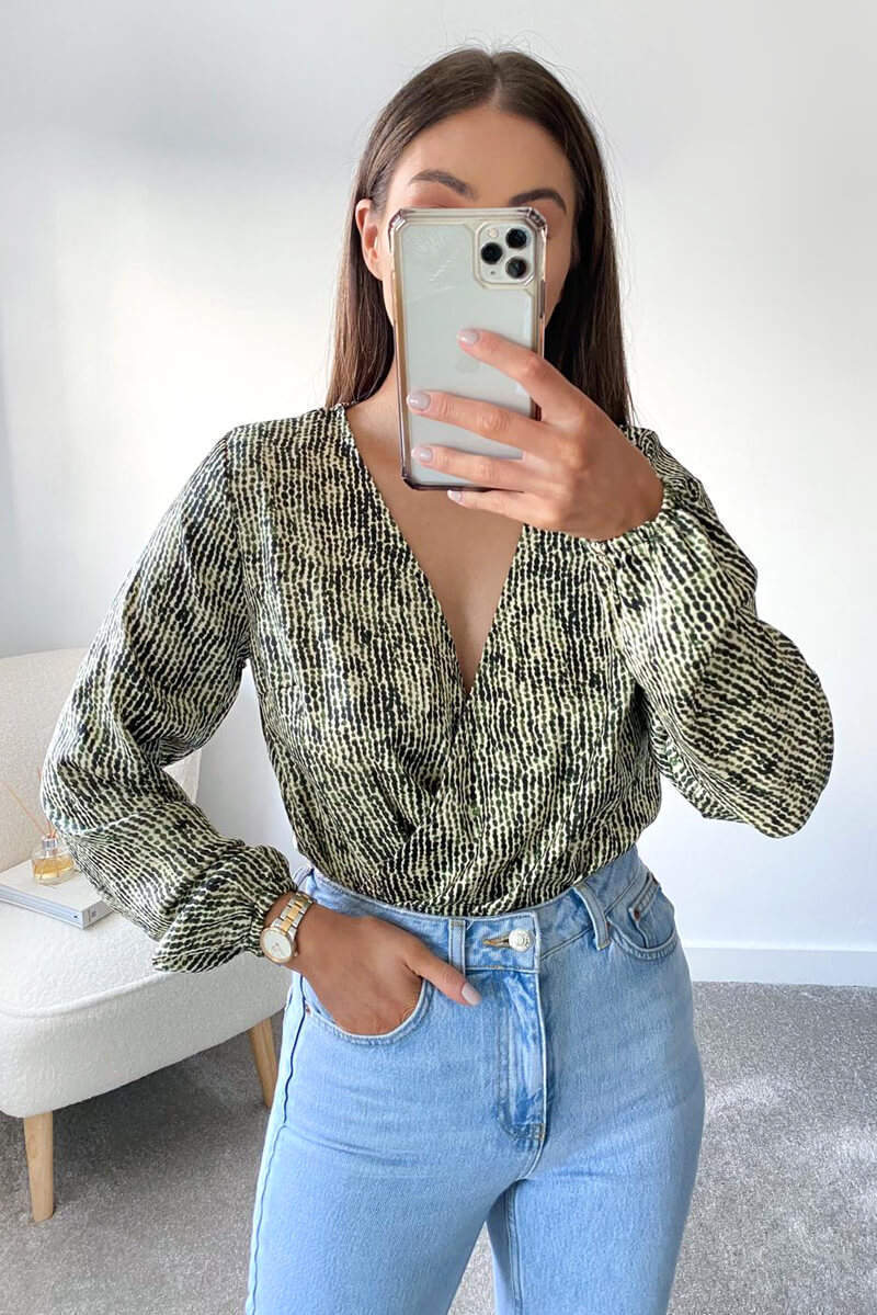 Green Printed Wrap Over Bodysuit - Swimclubus