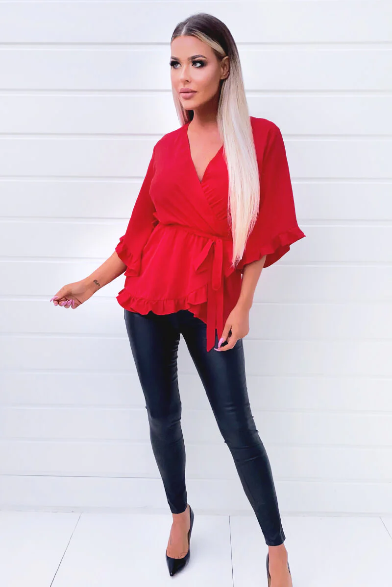 Red Frill Wrap Top - Swimclubus