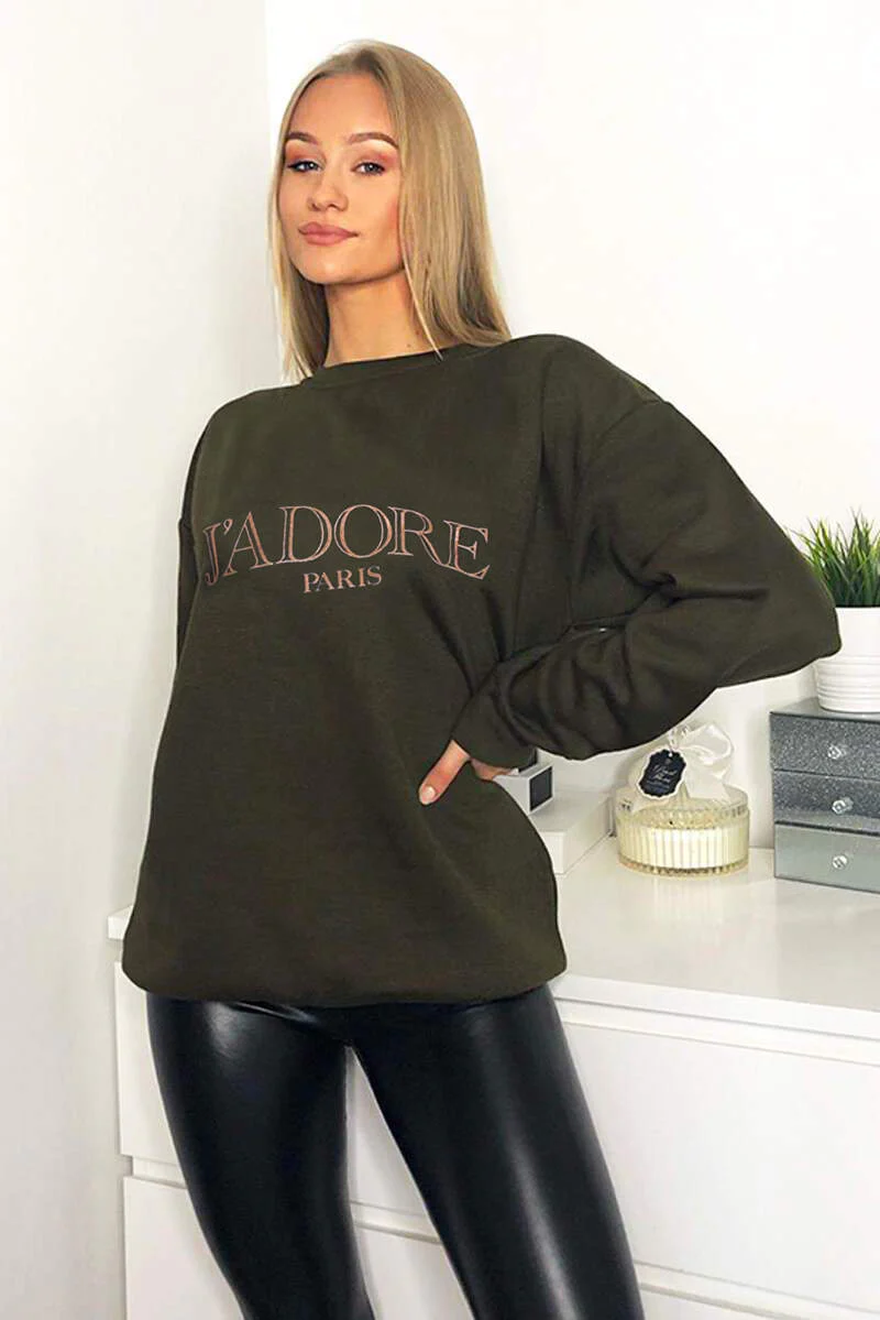 Khaki J'adore Sweatshirt - Swimclubus