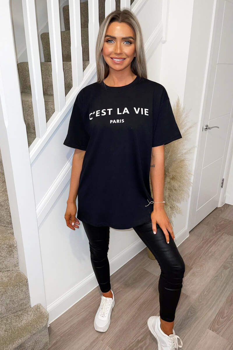 Black Cest La Vie Oversized Tee - Swimclubus