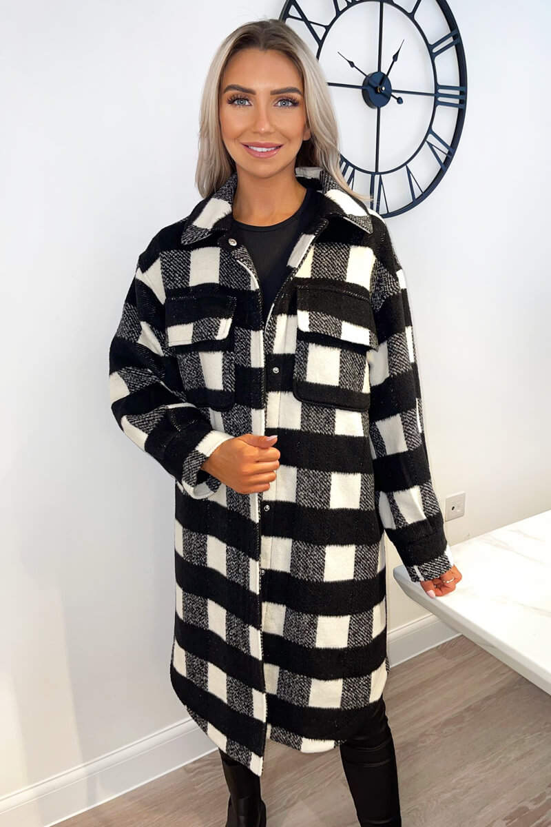 Black and White Checked Oversized Jacket - Swimclubus