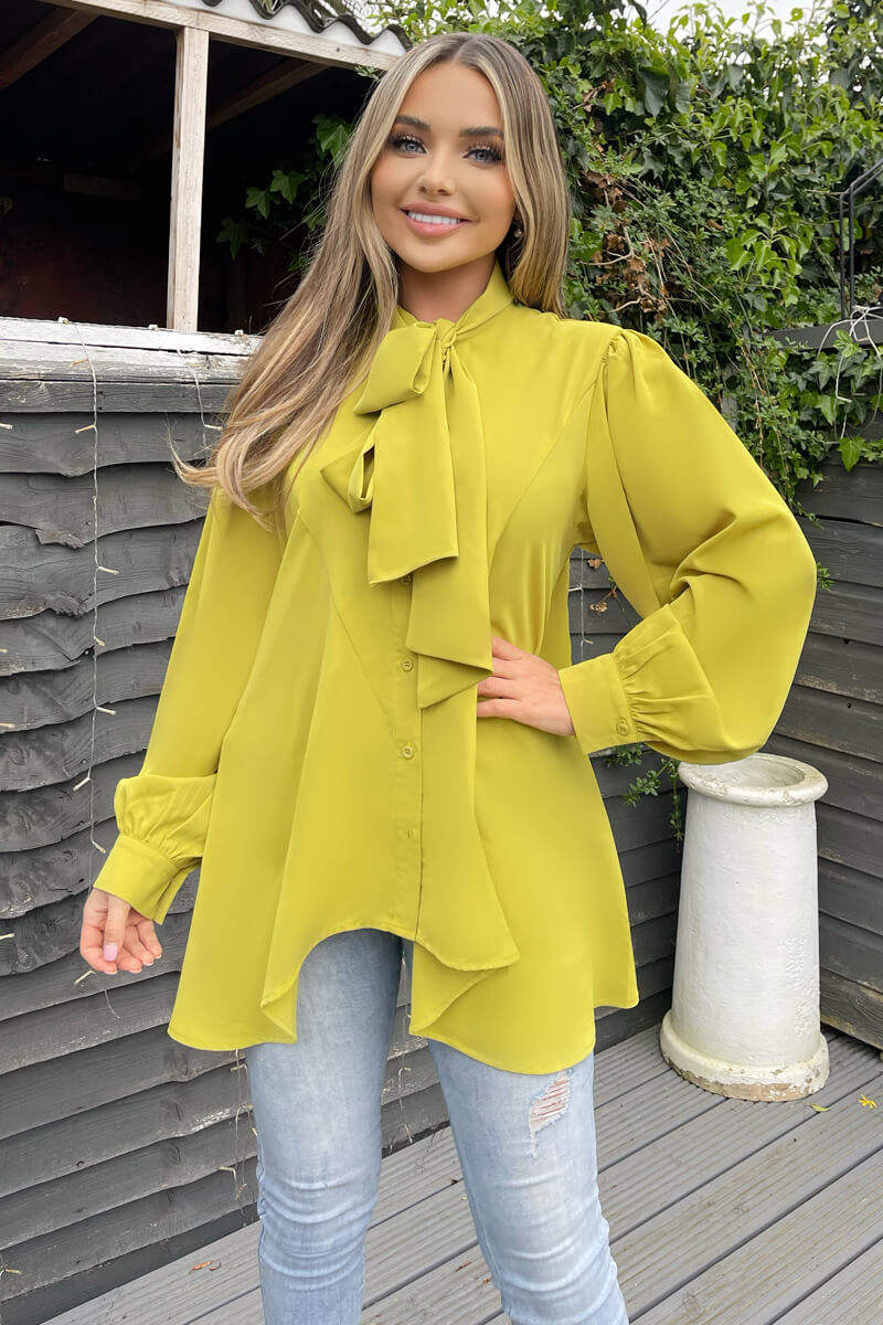 Lime Tie Neck Shirt - Swimclubus