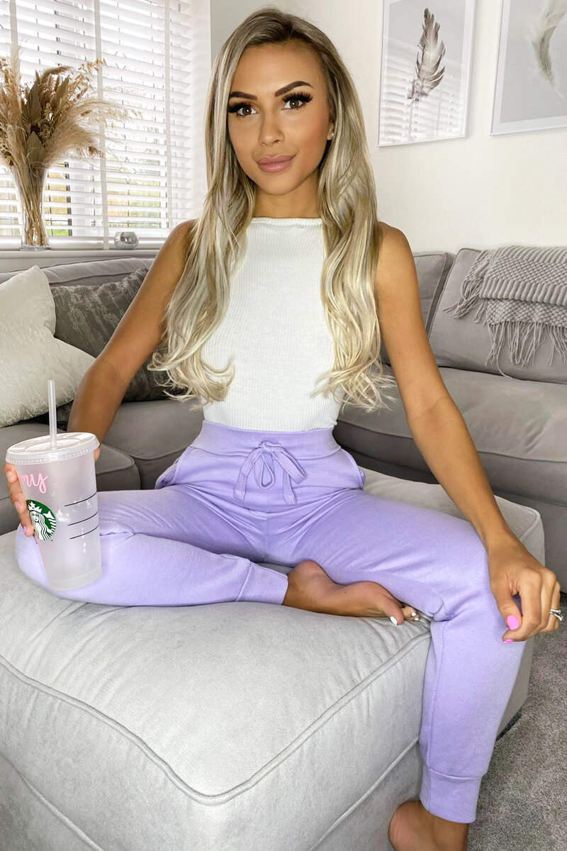 Lilac Basic Drawstring Joggers - Swimclubus
