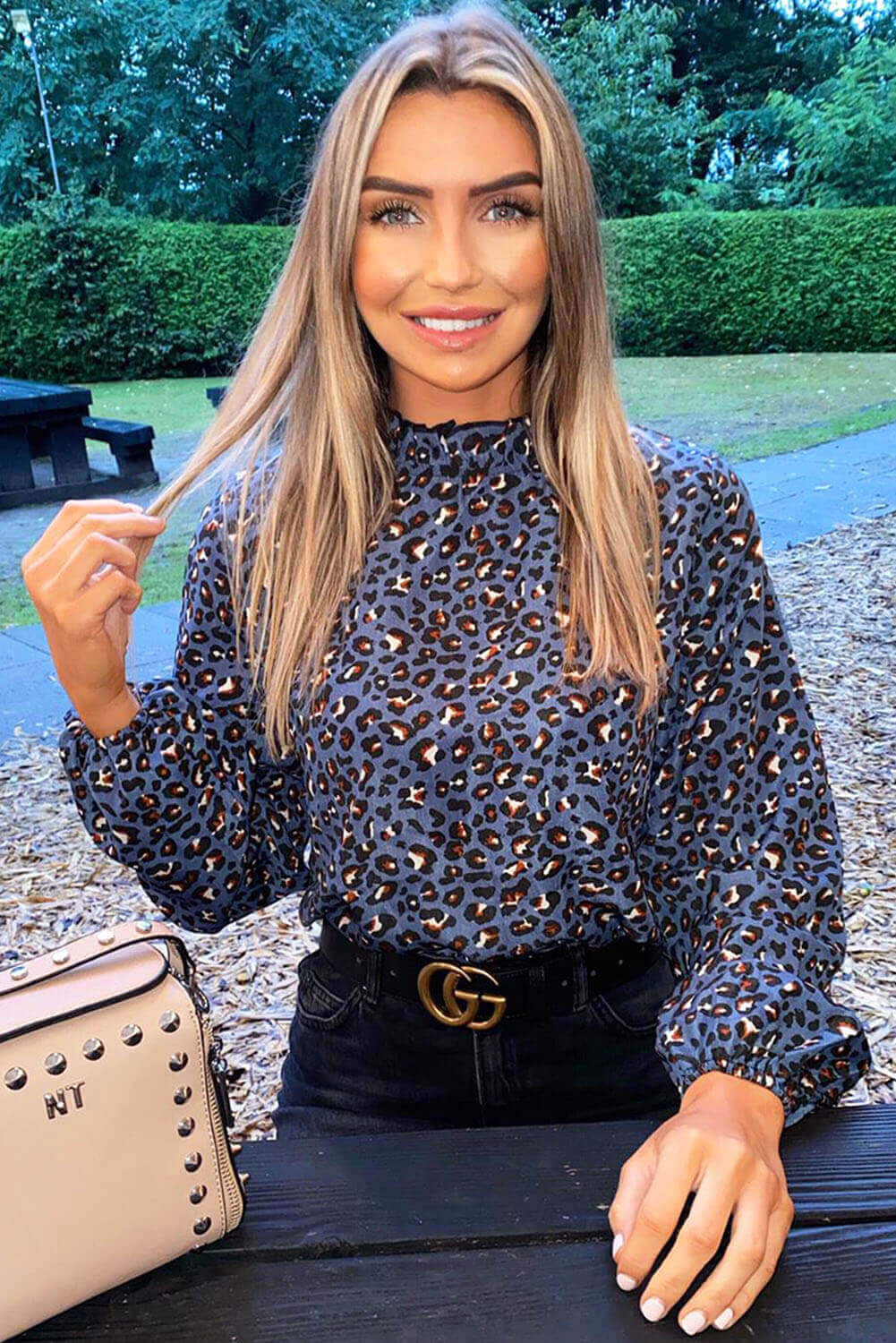 Blue Animal Print High Neck Elasticated Top - Swimclubus