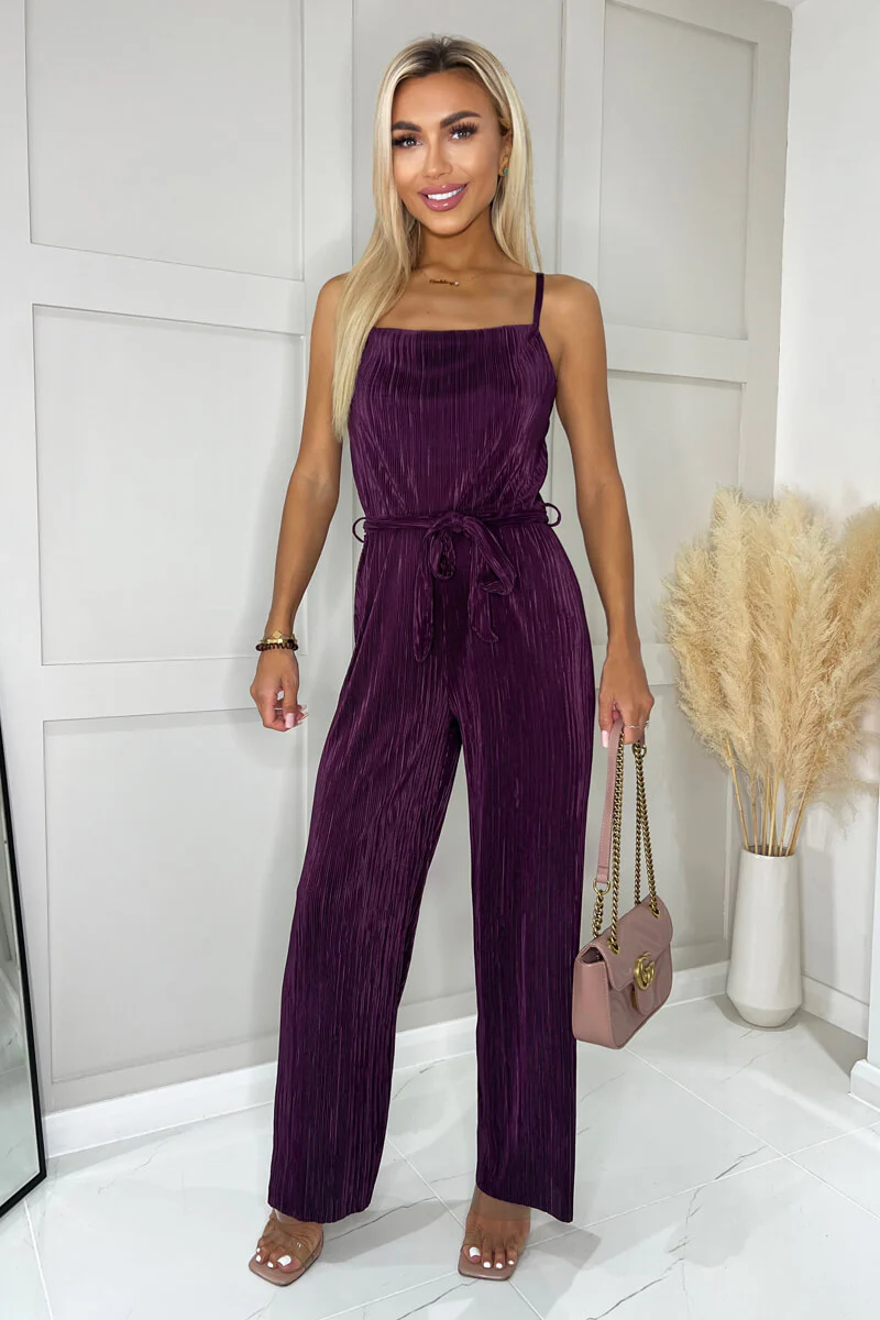 Plum Plisse Cowl Neck Jumpsuit - Swimclubus