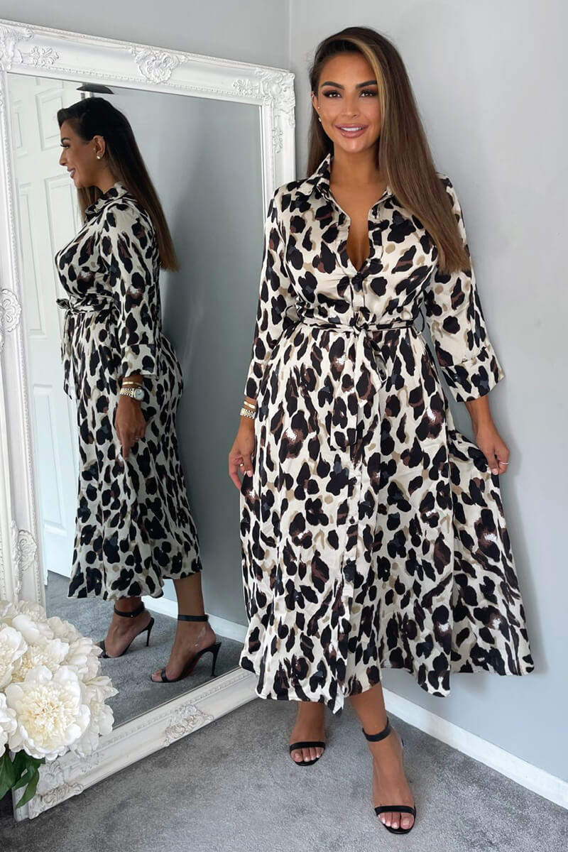 Leopard Print Button Up Midi Dress - Swimclubus