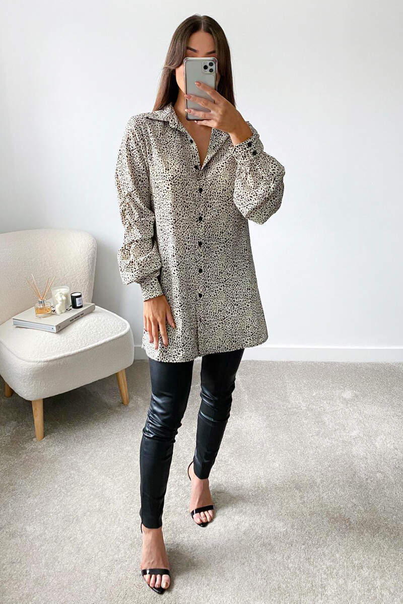 Cream Animal Printed Button up Shirt Dress - Swimclubus