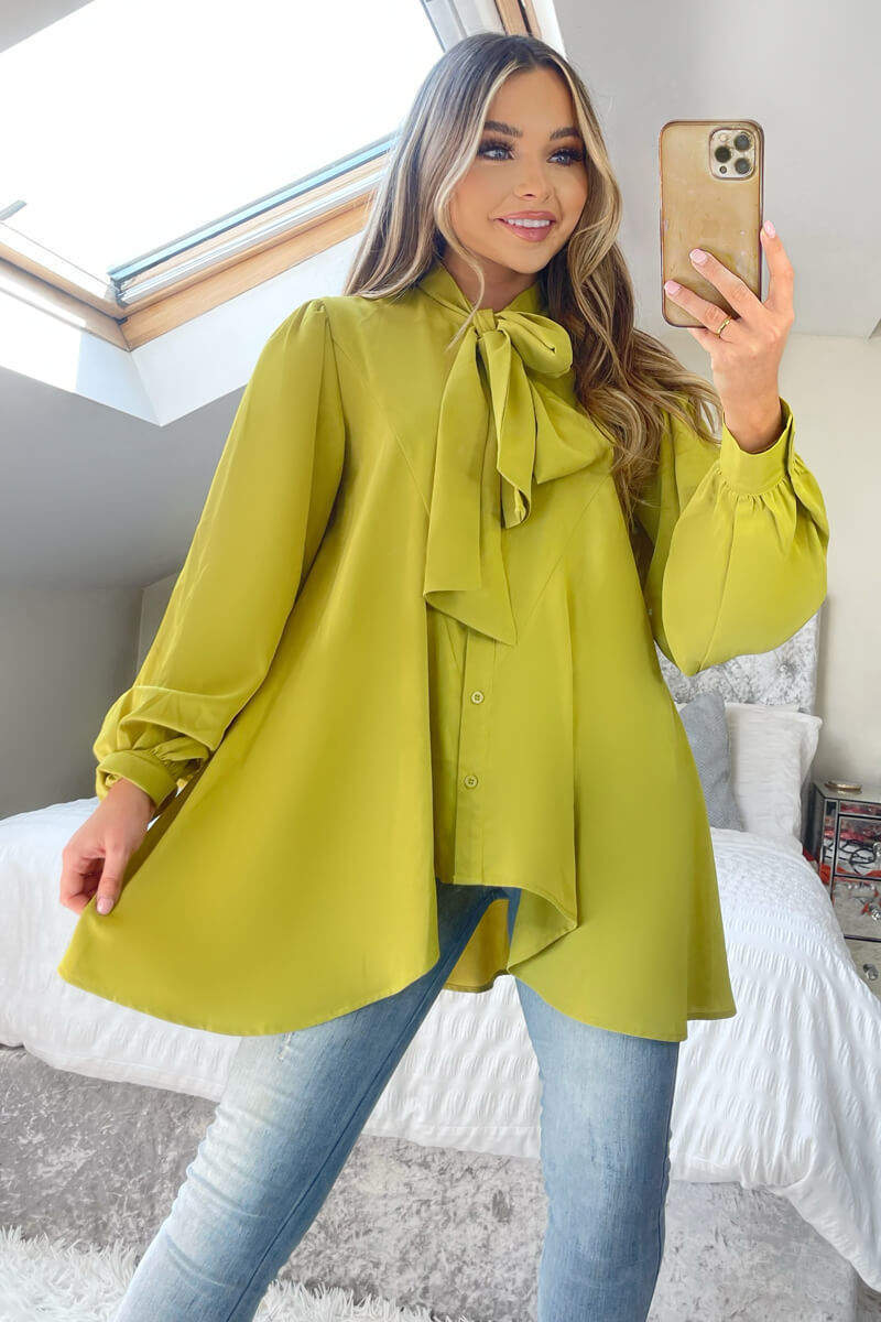 Lime Tie Neck Shirt - Swimclubus