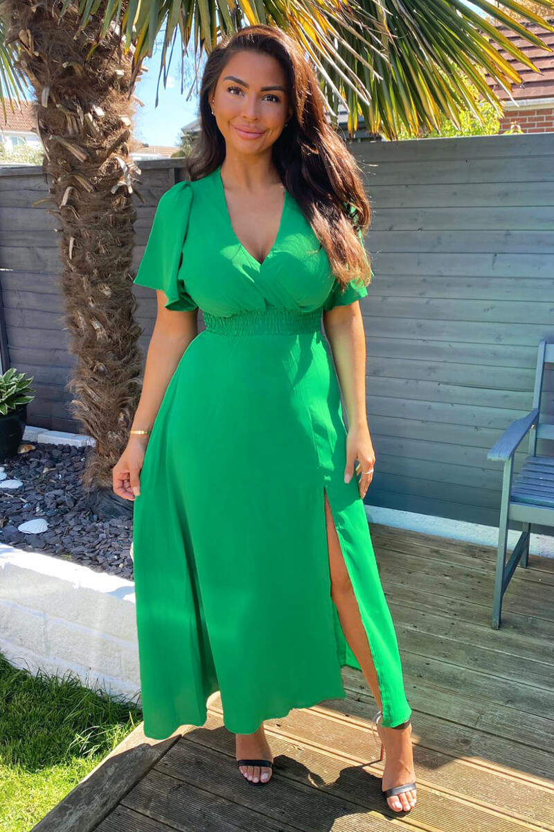 Green Gathered Waist Midi Dress - Swimclubus