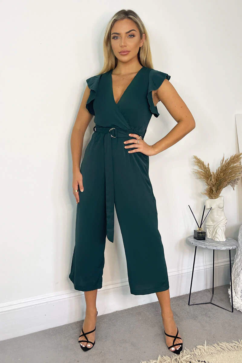 Teal Wrap Front Belted Jumpsuit - Swimclubus