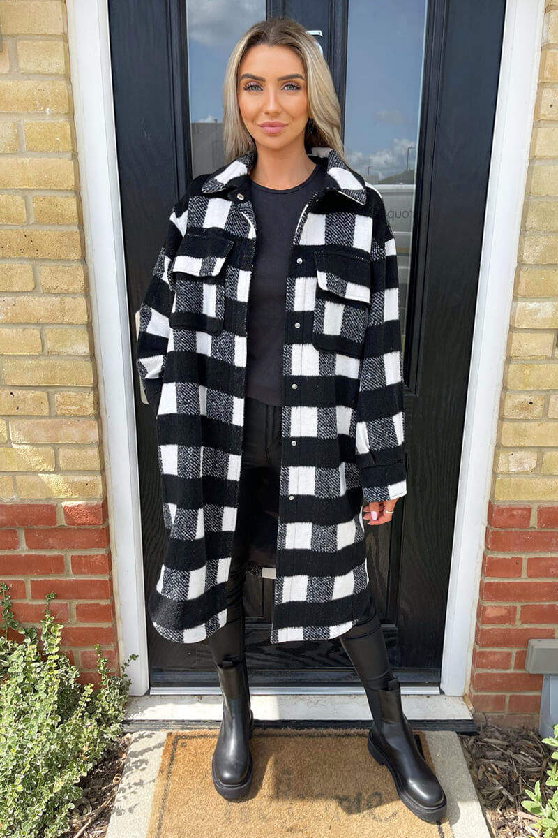 Black and White Checked Oversized Jacket - Swimclubus