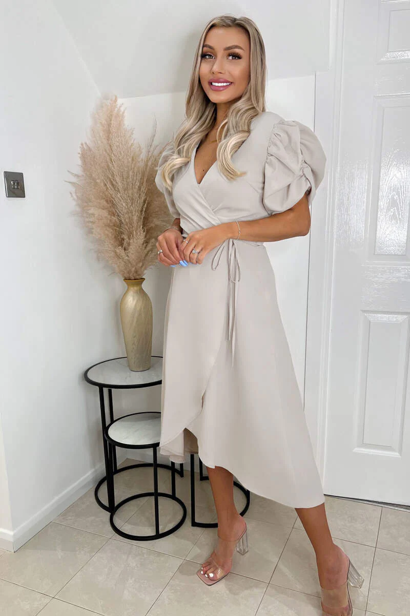 Stone Wrap Over Tie Midi Dress - Swimclubus