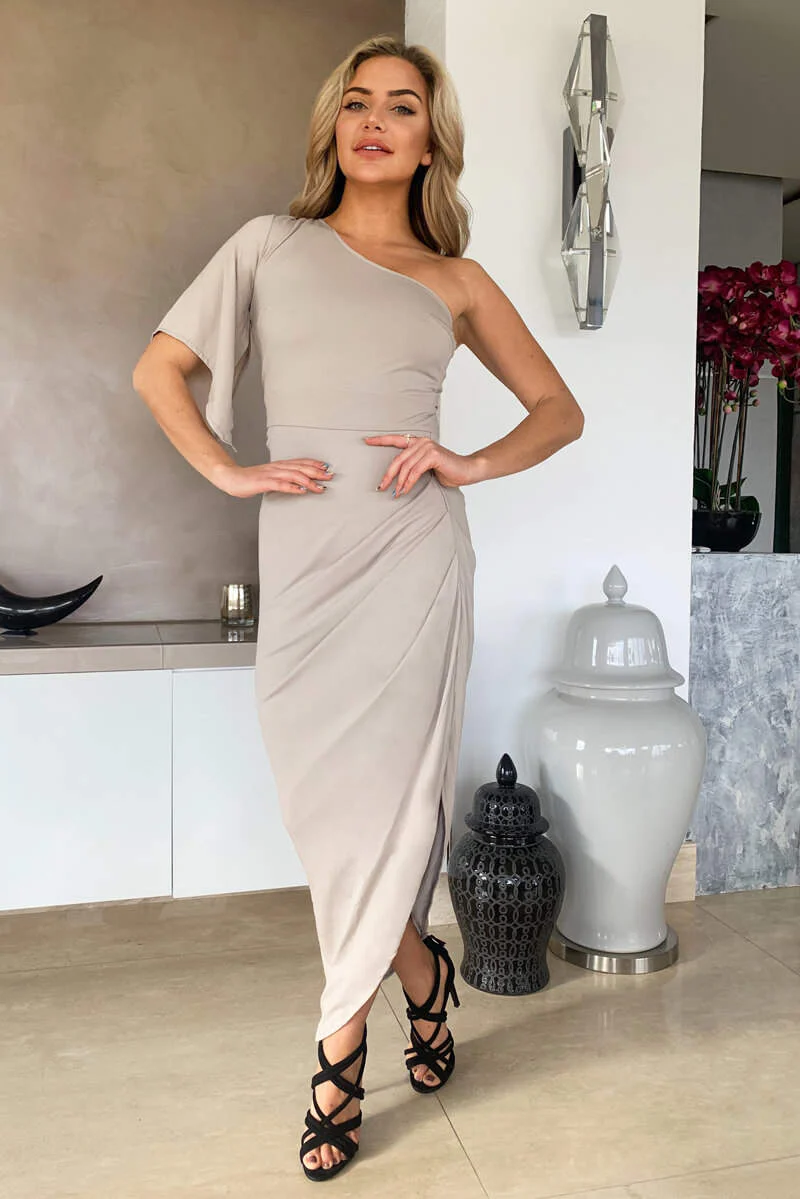 Grey One Shoulder Asymmetric Split Dress - Swimclubus