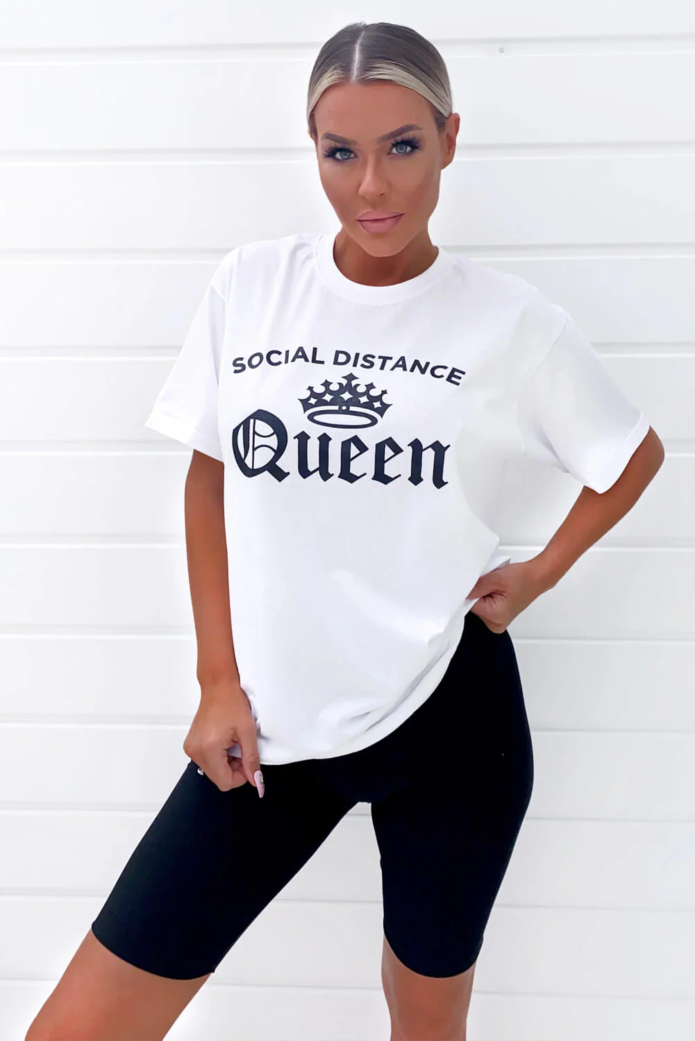 White Social Distance Queen Tee - Swimclubus