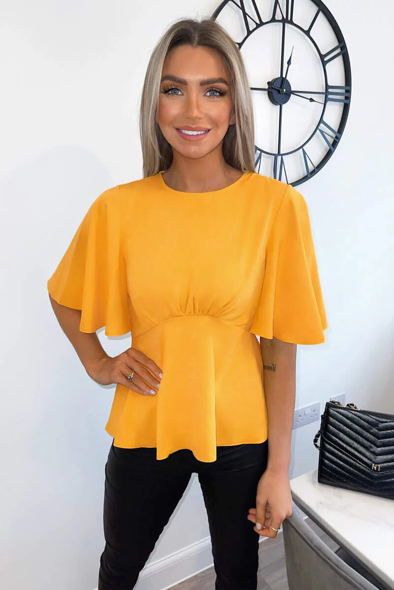Yellow Flared Short Sleeve Blouse - Swimclubus