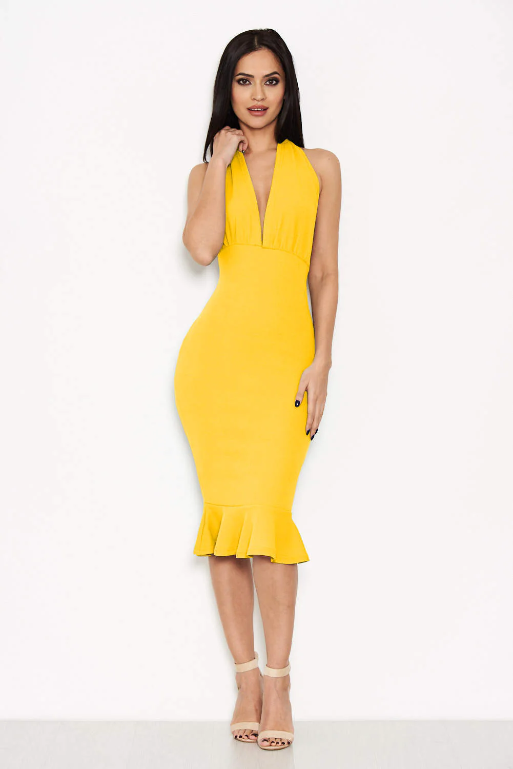 Yellow Backless Fishtail Midi Dress - Swimclubus