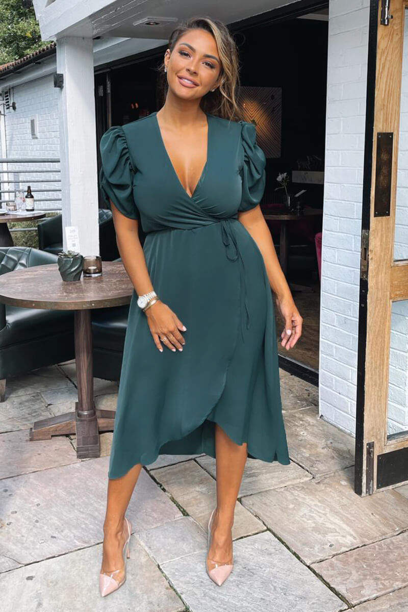 Teal Wrap Over Tie Midi Dress - Swimclubus