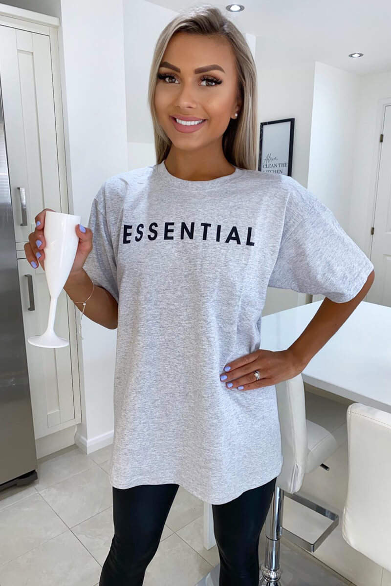 Grey Essential Slogan Oversized Tee - Swimclubus