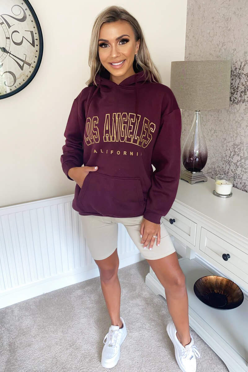 Wine LA Gold Printed Hoodie - Swimclubus