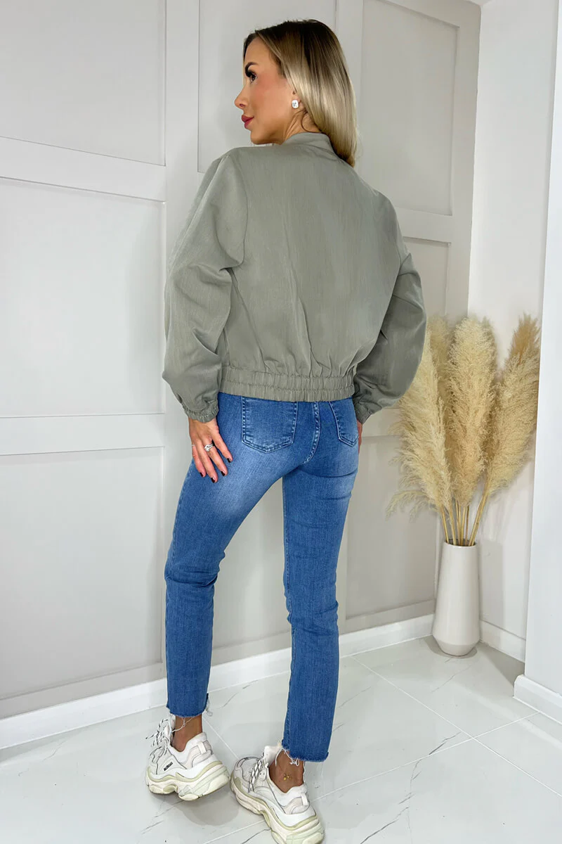 Khaki Lightweight Cotton Bomber Jacket - Swimclubus