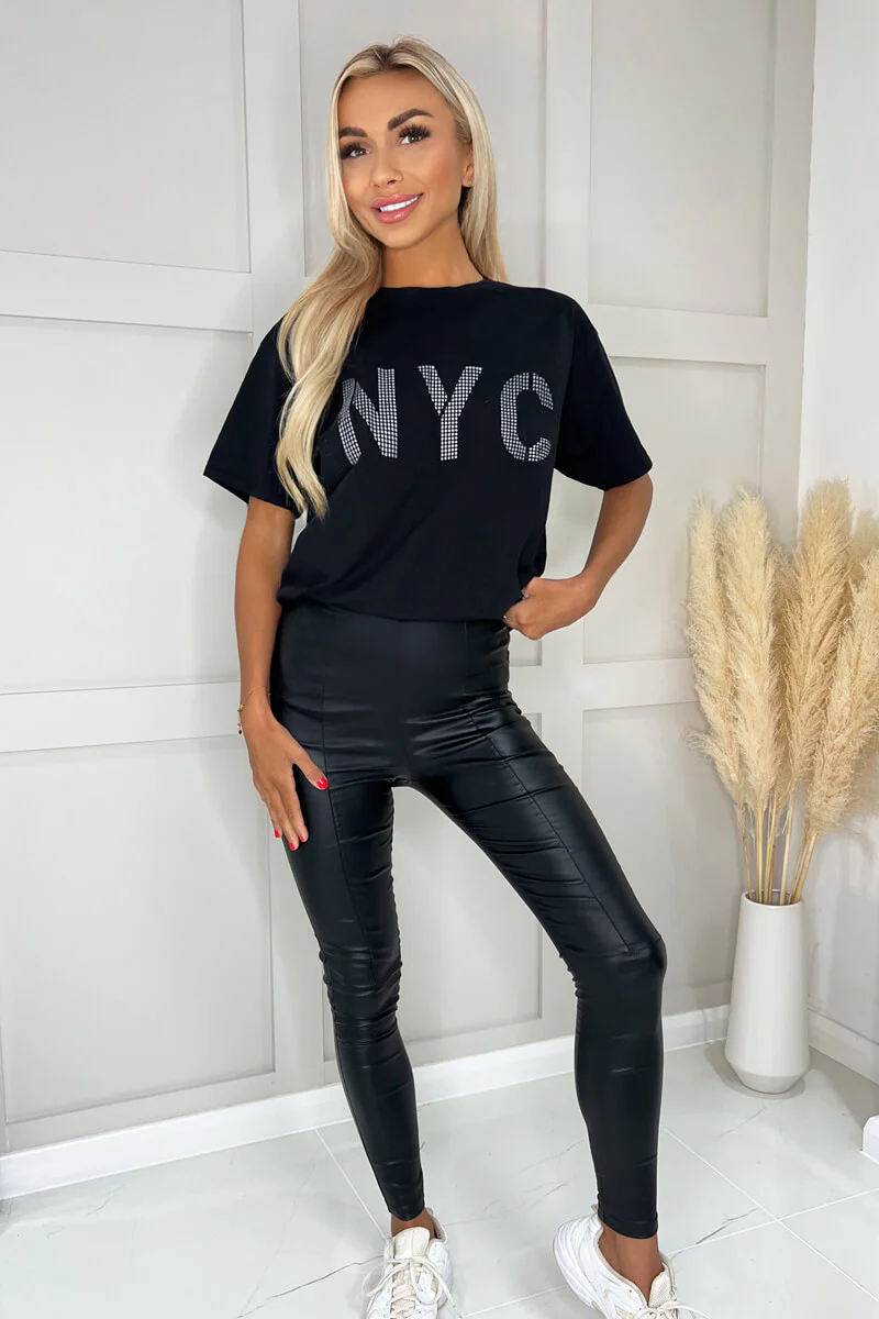 Black NYC Slogan T-Shirt - Swimclubus