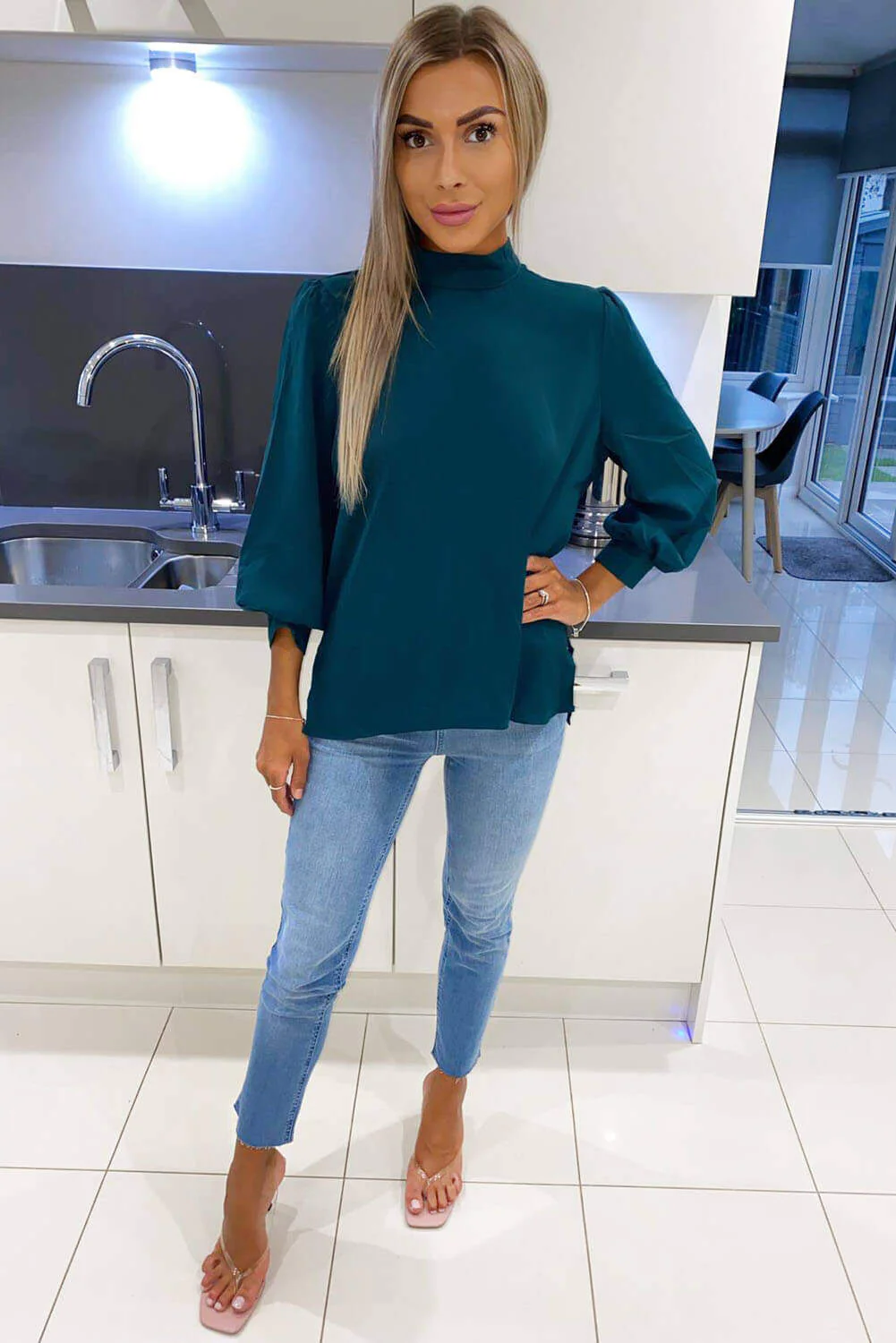 Teal Wide Sleeve Cuff Top - Swimclubus