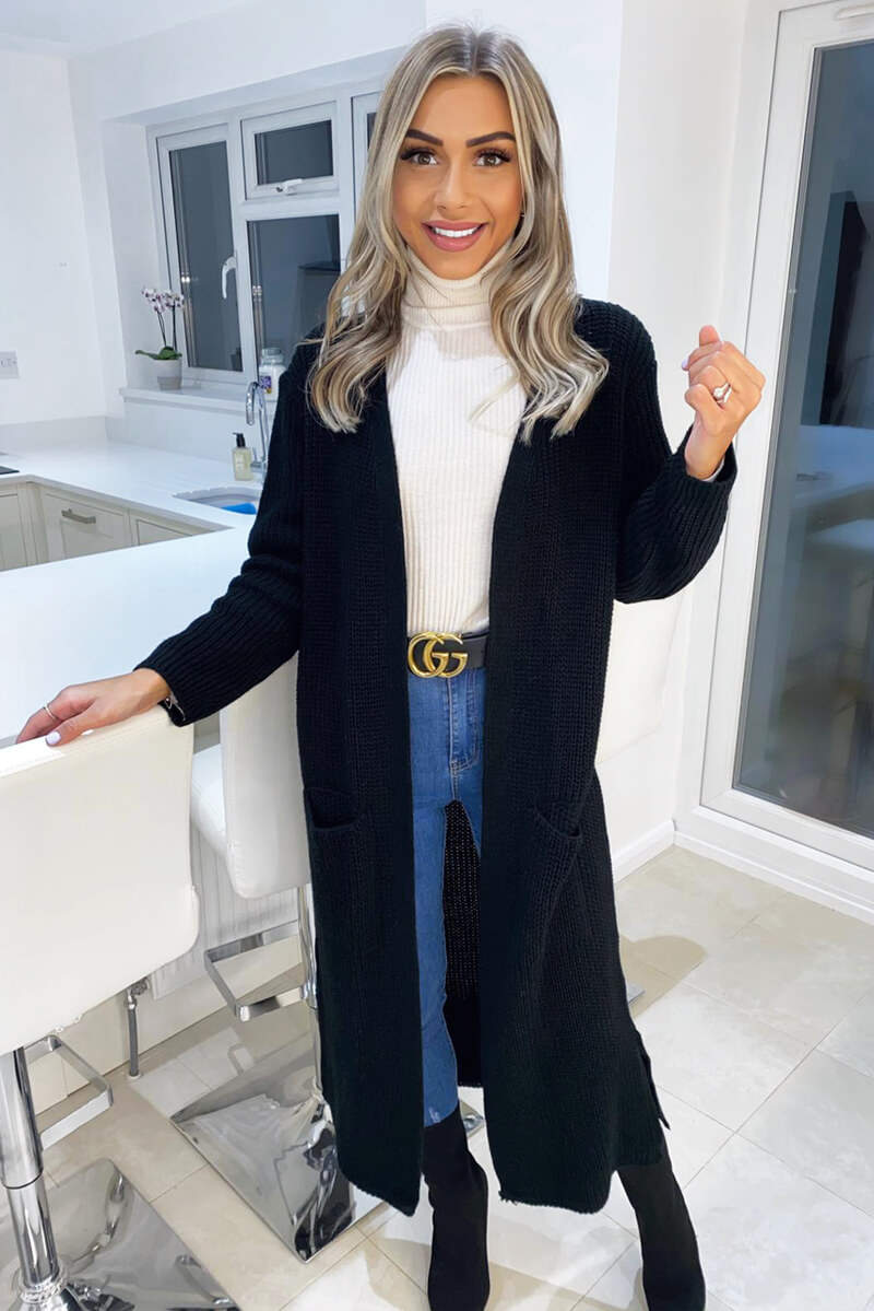 Black Long Line Cardigan - Swimclubus