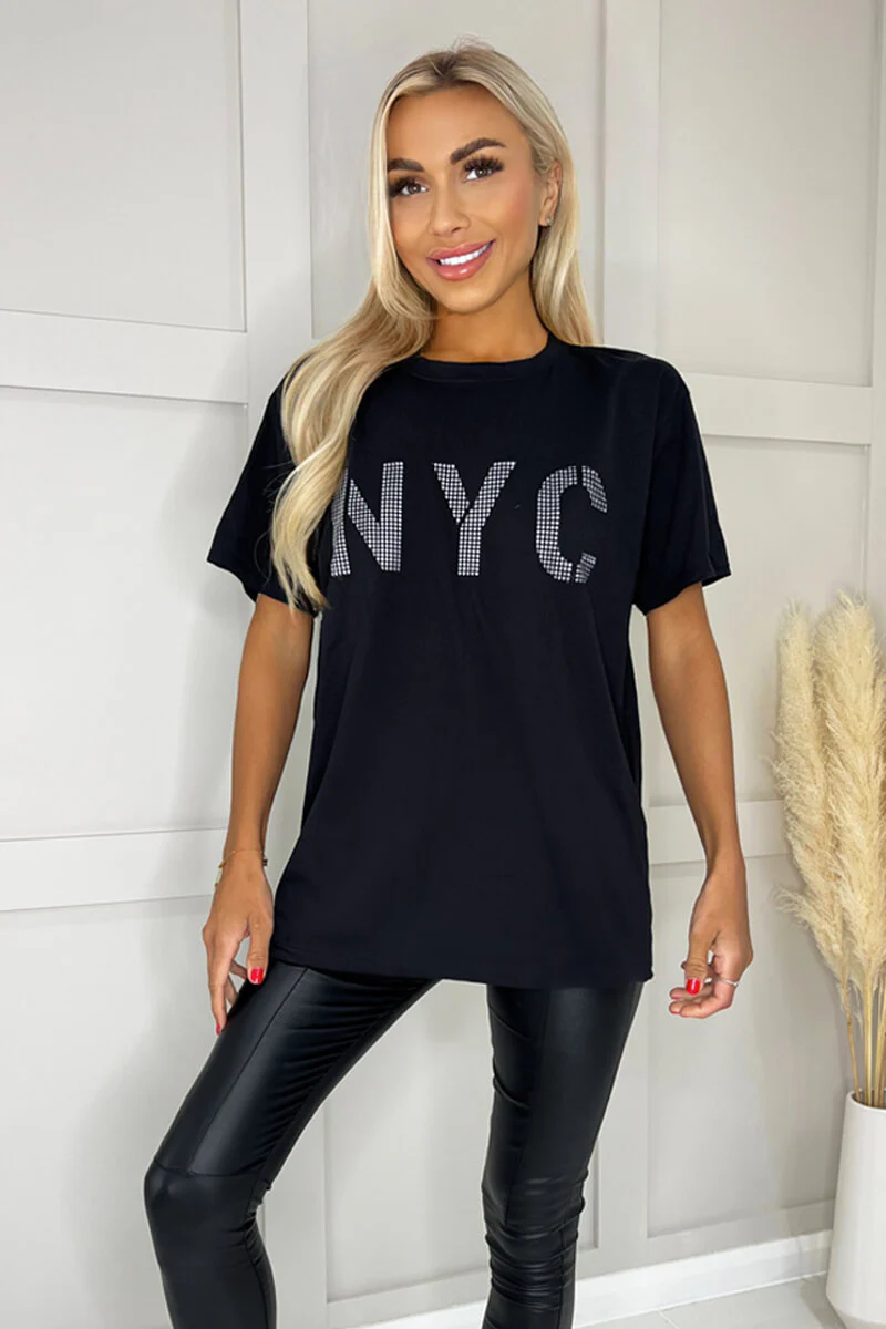 Black NYC Slogan T-Shirt - Swimclubus