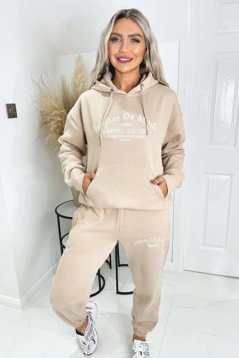 Stone Atelier Embroidered Slogan Hoodie Lounge Set - Swimclubus